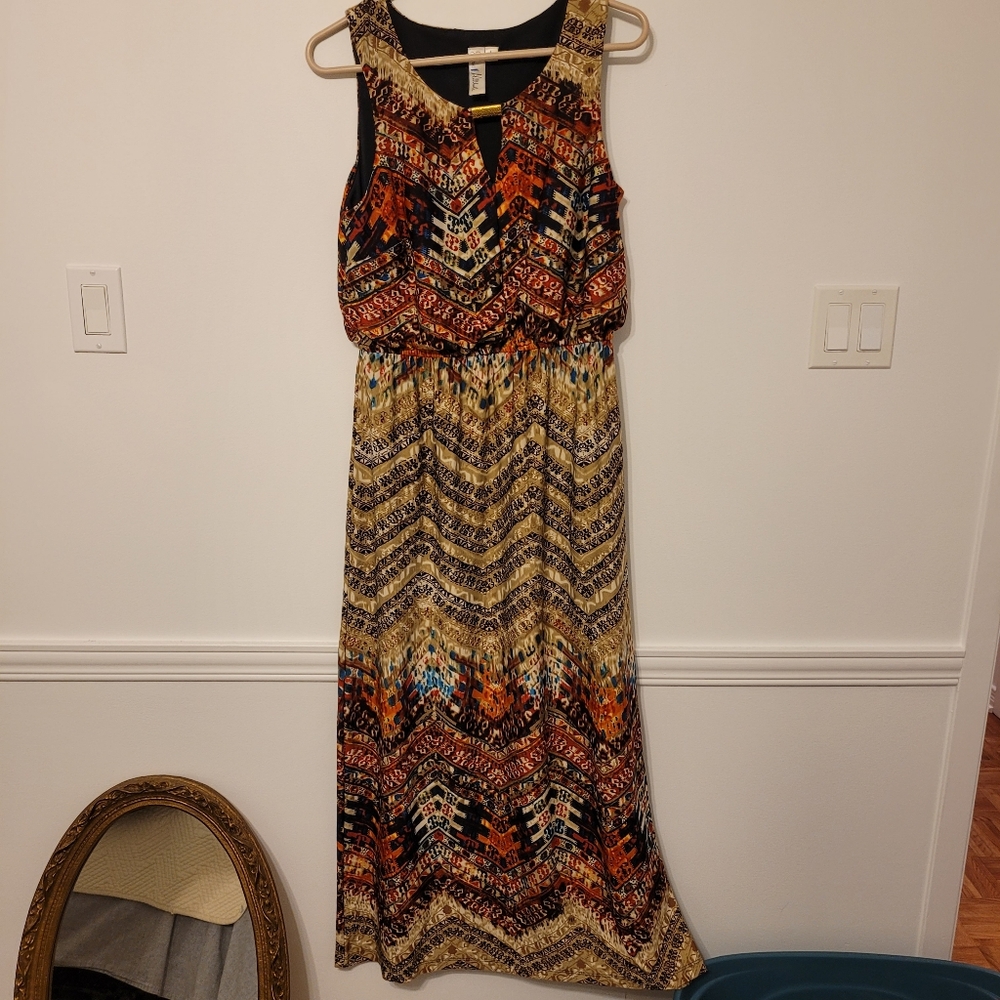 Emma & Michele Multi Colour Patterned Maxi Dress Sleeveless Elastic Waist L